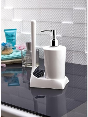 CetKing Home Armona Silikon Fırçalı Mutfak Banyo Sıvı Sabunluk Süngerlik Seti