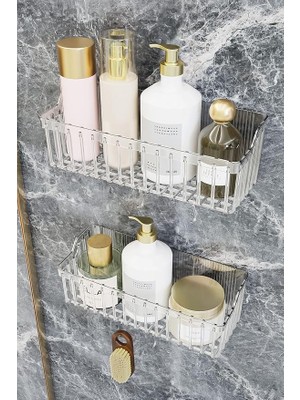 CetKing Home Banyor Yapışkanlı Banyo Rafı, 2'li Banyo Düzenleyici Organizer Banyo Duş Rafı Şampuanlık, Plstik