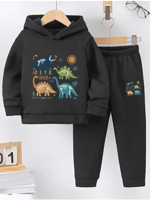 Punix Kids Punıx Kıds Özel Tasarım Dinazorlar Baskılı Kapüşonlu Kışlık Erkek Çocuk Desıgn Eşofman Takımı
