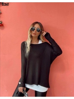 Martcini Kadın Uzun Kollu Tek Omuzdan Açık Çilek Bluz ve Viskon Atlet Ikili Takım