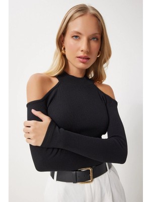 Martcini Kadın Uzun Kollu Omuz Dekolteli Kaşkorse Kumaş Bluz