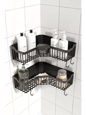 CetKing Home Banyor Köşelik Yapışkanlı Banyo Rafı, 2'li Banyo Düzenleyici, Duş Rafı Organizer Şampuanlık, Plastik