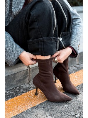 I Love Shoes Osenia Kadın Topuklu Streç Bot Acıkahve Süet