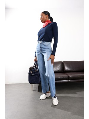 5in1Canpolat Mavi Yüksek Bel Straight Jean
