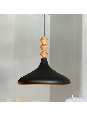Bamyum Siyah Q Ahşap Tekli Avize Sarkıt Salon Mutfak Cafe Butik Lamba Aydınlatma Avizeler