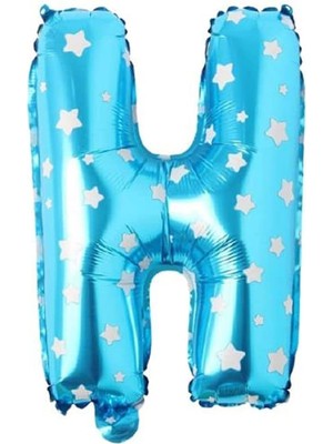 CetKing Vitrini H Harfi 16 Inç Mavi Yıldızlı Renk Folyo Balon 36 cm (Mavi)