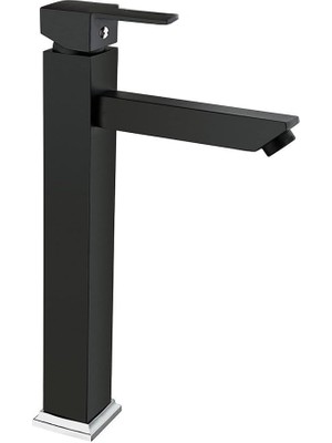 CetKing Hms Kare Aç Kapa Çanak Tipi Uzun Yüksek Lavabo Bataryası Siyah