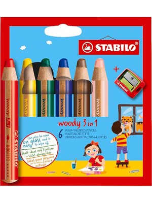 CetKing Woody 3'ü 1 Arada - Çok Özellikli Kalem - 6'lı Paket - Çeşitli Renkler + Kalemtıraş