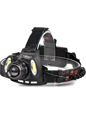 CetKing Lambası 6000 Lümen Şarjlı 3 Başlıklı Cree T6 LED Kafa Feneri Zoom Sellektör HT-630
