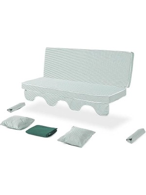 CetKing Salıncak Minder Takımı 3 Kişilik (Süngerli) -Minder: Yeşil Çizgili Tente: Yeşil