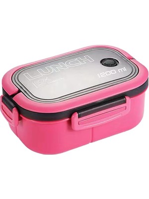 CetKing 1200 ml 2 Katlı 6 Bölmeli Bpa'sız Pp Plastik Sefer Tası ve Beslenme Çantası - Hava Kilitli Bento Lunch Box, Çatal ve Kaşık Dahil (Pembe)