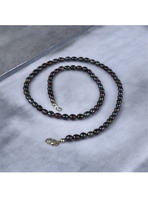 Taşmir Sertifikalı Gerçek Doğal Arpa Siyah Inci Kolye - Paslanmaz Çelik Aparat