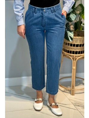 Lale Butik Kadın Mom Jean Pantolon 16031 Mavi