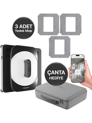 Xenon Smart Elo Ultra Sessiz Cam Temizleme Robotu Mobil Uygulama Kontrollü 3 Adet Yedek Mop Hediye