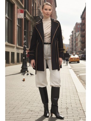 Kaşe Kadın Şık Yaka Kaban ve Kemer