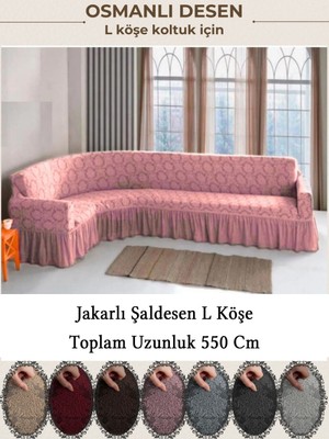 StarMall Jakarli 7 Kişilik Şal Desen L Köşe Koltuk Örtüsü, Esnek Koltuk Kılıfı, Osmanlı Desen (550CM)