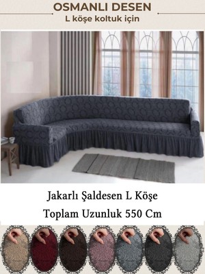 StarMall Jakarli 7 Kişilik Şal Desen L Köşe Koltuk Örtüsü, Esnek Koltuk Kılıfı, Osmanlı Desen (550CM)