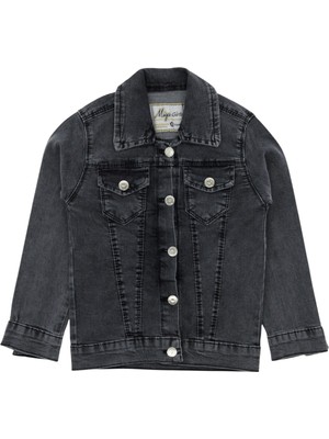 Crassi Kız Çocuk Kot Ceket Füme Renk Barbie Baskılı Uzun Kol Pamuk Kumaş Midi Model