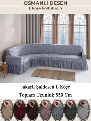 StarMall Jakarli 7 Kişilik Şal Desen L Köşe Koltuk Örtüsü, Esnek Koltuk Kılıfı, Osmanlı Desen (550CM)