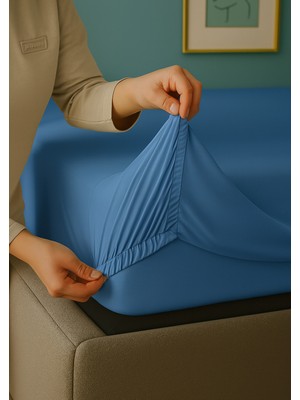 Navessa Home Collection Mavi Lastikli Çarşaf - Pamuklu, Tek, Çift Kişilik | Ütü Istemez - Ev, Yurt, Oteller Için Uygundur