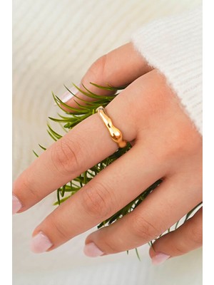 Trend Collection Modern Sade Gold Dalga Formlu Kadın Yüzük - Ayarlanabilir