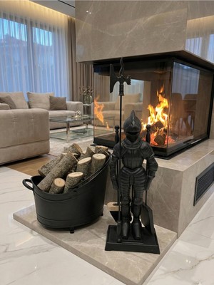 Şömine Odun Kovası+Şövalye Maşa Takımı Set