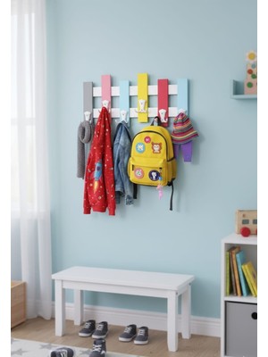 5 Li Renkli Ahşap Askılık Askı Aparatlı