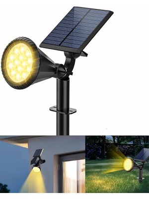 CetKing Gün Işığı18 LED Spot Güneş Enerjili Bahçe Aydınlatma Lambası, Fotoselli, Spike Aplik, 18W Su Geçirmez Dış Mekan Solar Lamba, Ağaç, Veranda, Havuz, Duvar ve Zemin Montajına Uygundur 42 cm