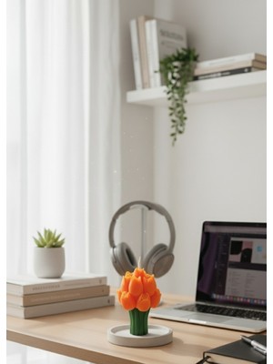 Beyra Decor Turuncu  Lale Buketi Dekoratif  doğal Mum El yapımı
