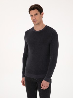 Cacharel Erkek Antrasit Slim Fit Pamuk Karışımlı Bisiklet Yaka Triko Kazak 50318983-VR006