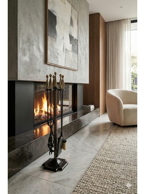 Vav Mühendislik Luks Şömine Maşa Takımı,şömine Takımı,şömine Aksesuarları Renk:gold