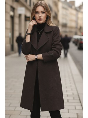 Kaşe Kadın Şık Yaka Kaban ve Kemer