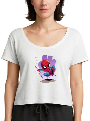 Z zepplin Spiderman Cartoon Beyaz Kadın Tişört