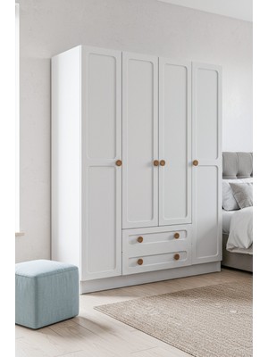 PlatinReyon Bohem 4 Kapak 2 Çekmece Gardırop Mdf Kapak