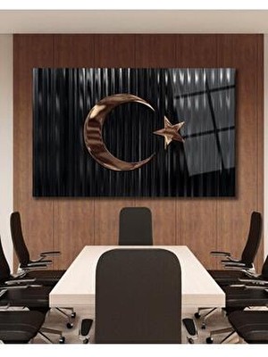 idealizbiz Türk Bayrağı Cam Tablo Bakır Renk Modern Ev Ofis Salon Kurum Hediyelik Tablo
