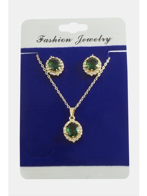 Oval Zirkon Taşlı Set Kolye