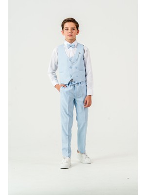 Erkek Çocuk Smokin Takım Elbise – Jogger Pantolonlu Yelekli Papyonlu Gömlekli Zincirli 5’li Set