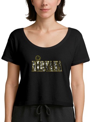 Z zepplin Nirvana Logo ve Yazı Siyah Kadın Tişört