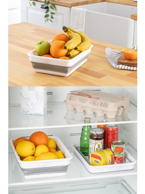 Poomy Katlanabilir Badya Seti 2'li (4 Lt + 8 Lt) Pratik Buzdolabı Dolap Içi Saklama Düzenleyici Sepet
