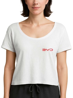 Zepplin Giyim Byd Logo Text Red Beyaz Kadın Tişört