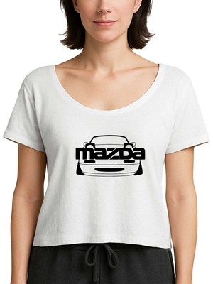 Zepplin Giyim Mazda Rx-7 Text Car Beyaz Kadın Tişört