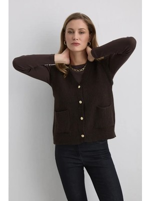 Gusto Yünlü Triko Yelek - Kahverengi