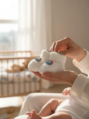 Zekids Erkek Bebek Arabalı Örgü Patik