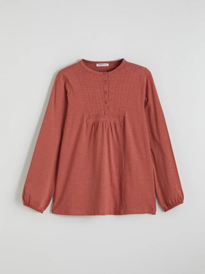 LC Waikiki Lcw Grace Kırmızı Bisiklet Yaka Nakışlı Bluz