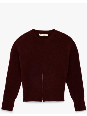 Koton Uzun Kollu Bisiklet Yaka Fermuar Detaylı Triko Kazak