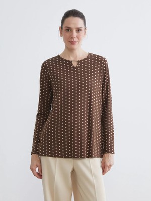 LC Waikiki Lcw Grace Kahverengi Bisiklet Yaka Puantiyeli Bluz