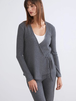 LC Waikiki Lcw Vision Antrasit Kruvaze Yaka Kadın Bluz