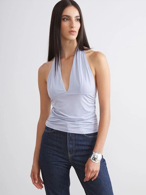 LC Waikiki Soulife Gri Halter Yaka Büzgülü Bluz