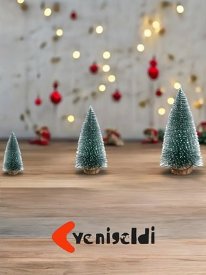 Empressco Mini Kar Efektli 3’lü Çam Ağacı Seti, Masaüstü Yılbaşı Dekorasyonu, 10-20 cm