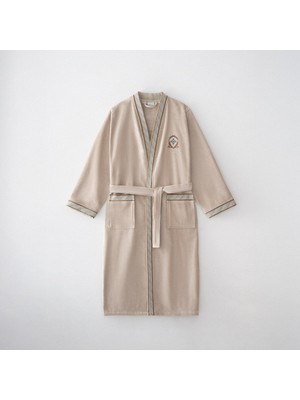 Ecocotton Latifa Erkek Bornoz %100 Organik Pamuk Nakışlı Bej